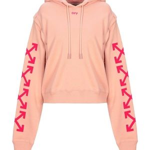 Off-White women cropped logo hoodie sweatshirt size M, Pink detachable sleeves